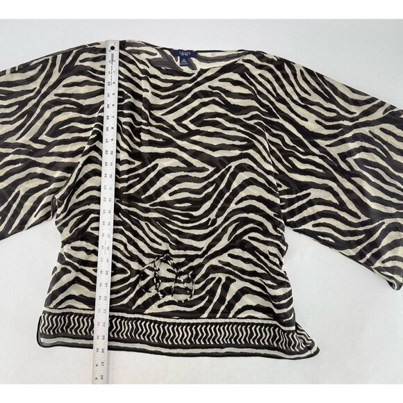 CHAPS Zebra Print Sheer Blouse Kimono Sleeve Animal Print Sz M Boho Tie Waist - Picture 8 of 8